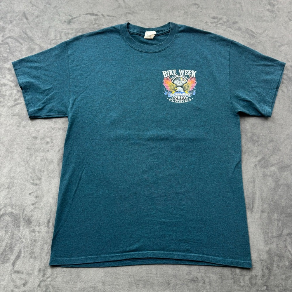 Daytona Beach Bike Week 2019 T-Shirt Mens Large Teal 78th Annual Eagle Graphic